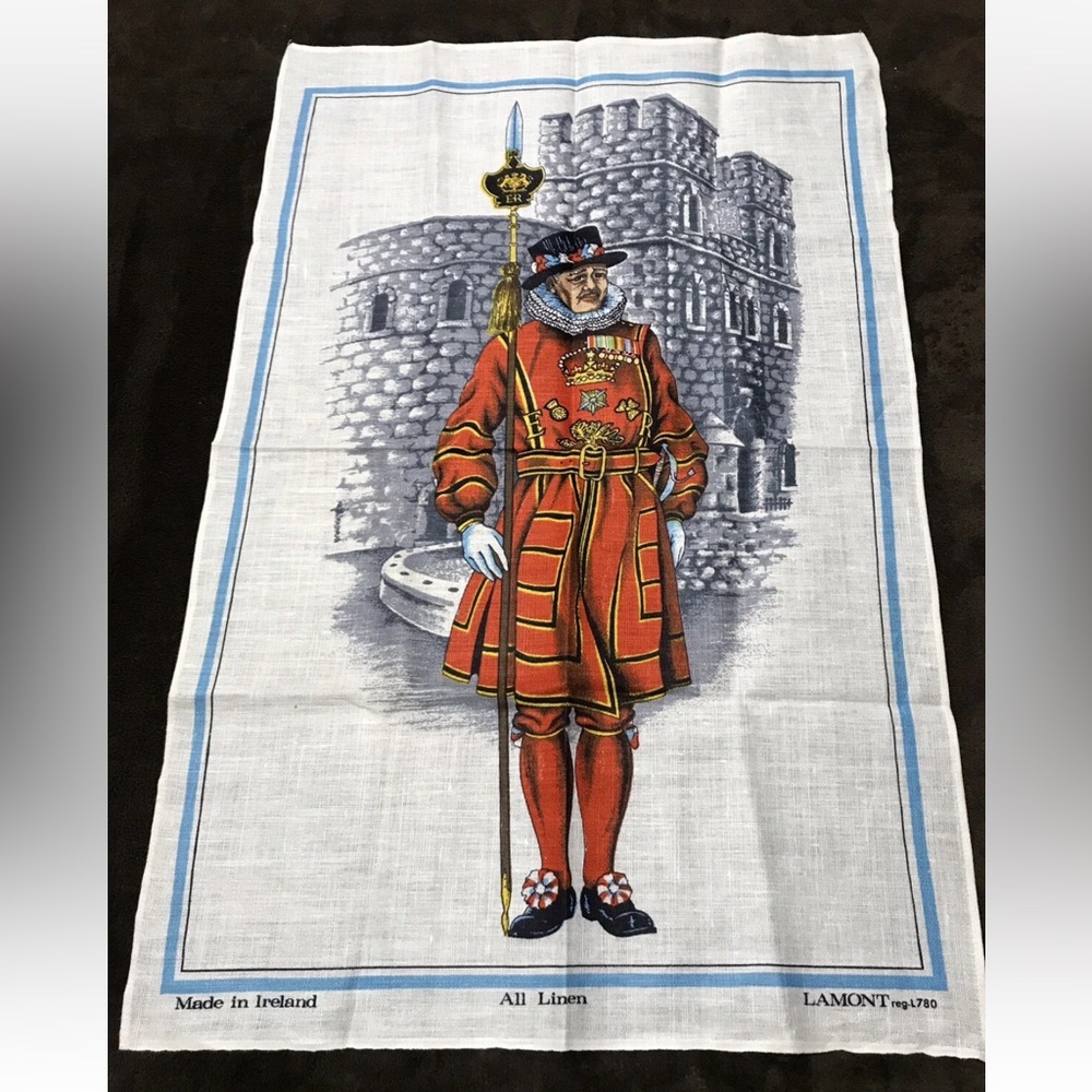 Castle And Guard Ireland Vintage Tea Hand Towel Map 100% Linen Lamont